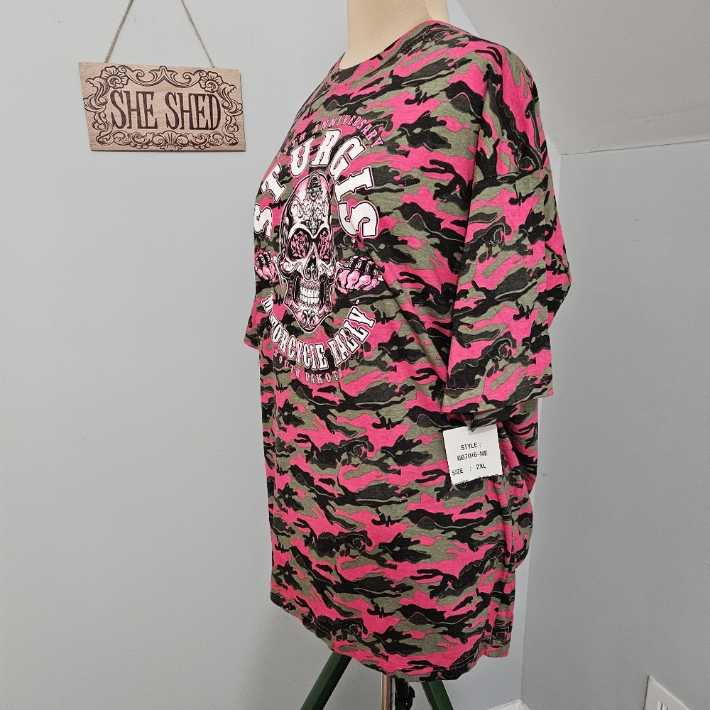 New Sturgis 75th Anniversary Pink Camo Skull Graphic Plus Size T-Shirt 2XL Tee - Picture 6 of 14
